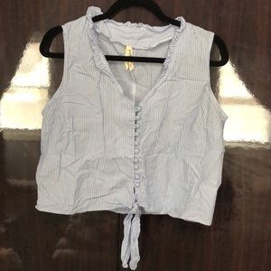 Blue pin stripe crop tank top, size large